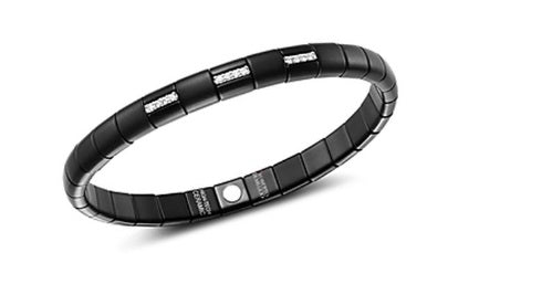 ROBERTO DEMEGLIO MATTE BLACK CERAMIC BRACELET WITH THREE ALTERNATING DIAMOND BARS, 0.11CT TW