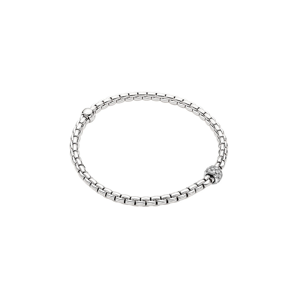 FOPE GIOIELLI 18K WHITE GOLD EKA TINY BRACELET WITH ONE DIAMOND(VSFG) RONDEL MEASURING 0.19 TOTAL CARAT WEIGHT SIZE MEDIUM