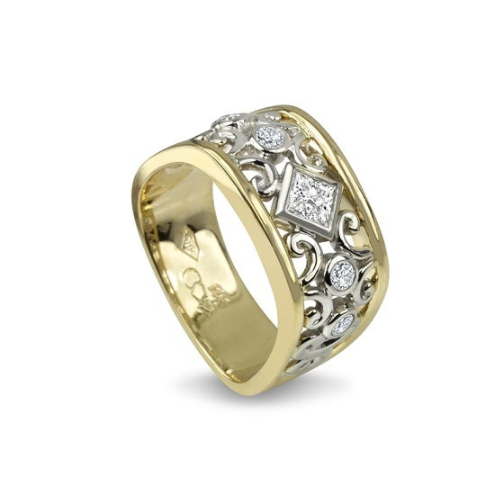 MAX STRAUSS 14K YELLOW AND WHITE GOLD DESIGNER SERIES RING SET WITH NATURAL DIAMONDS 0.45 TW GH/SI.