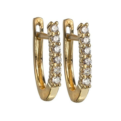 MAX STRAUSS 14K YELLOW GOLD HOOP EARRINGS SET WITH NATURAL DIAMONDS 0.35 TW GH/SI