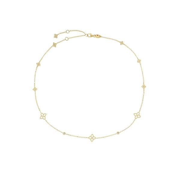 ROBERTO COIN 18K YELLOW GOLD PRINCIPESSA DIAMOND 0.06 TW AND FLOWER STATION NECKLACE