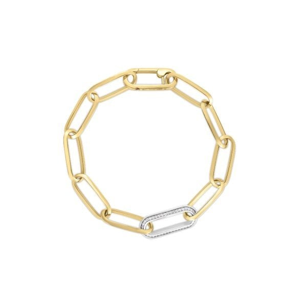 ROBERTO COIN 18K YELLOW / WHITE DESIGNER GOLD DIAMOND AND PAPERCLIP LINK BRACELET