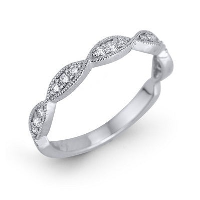 MAX STRAUSS 14K WHITE GOLD INFINITY INSPIRED RING HAVING MILL GRAIN EDGES SET WITH SMALL ROUND DIAMONDS 0.08 TW GH/SI