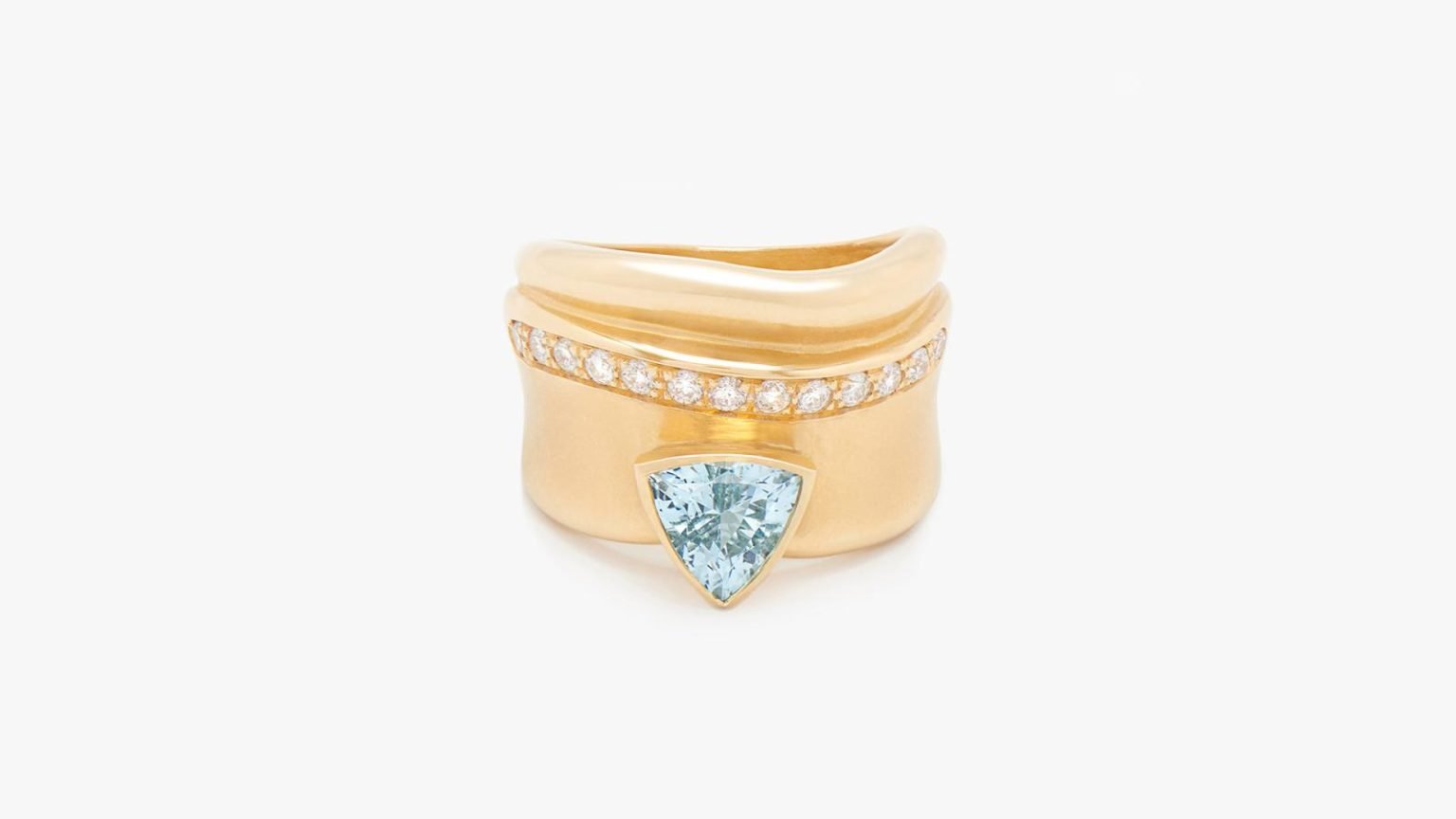 18K GOLD BAND WITH AQUAMARINE AND DIAMONDS