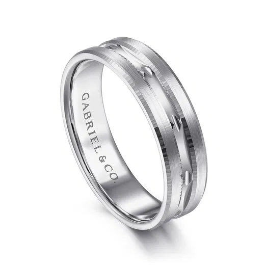 DANIEL-14K WHITE GOLD 6MM-CARVED MEN'S WEDDING BAND IN SATIN FINISH