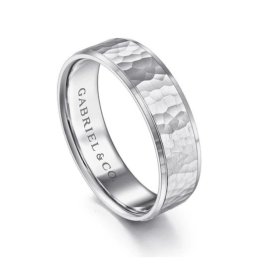 AIDEN-14K WHITE GOLD 6MM-MEN'S WEDDING BAND IN HAMMERED FINISH