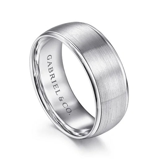 NATHANIEL-14K WHITE GOLD 8MM-MEN'S WEDDING BAND IN SATIN FINISH