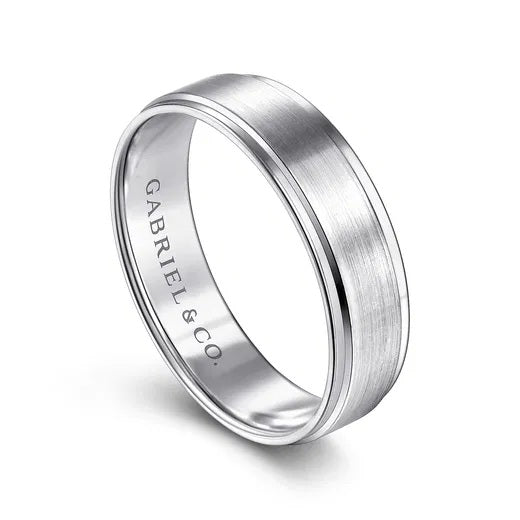 GRAYSON-14K WHITE GOLD 6MM-BEVELED EDGE MEN'S WEDDING BAND IN SATIN FINISH