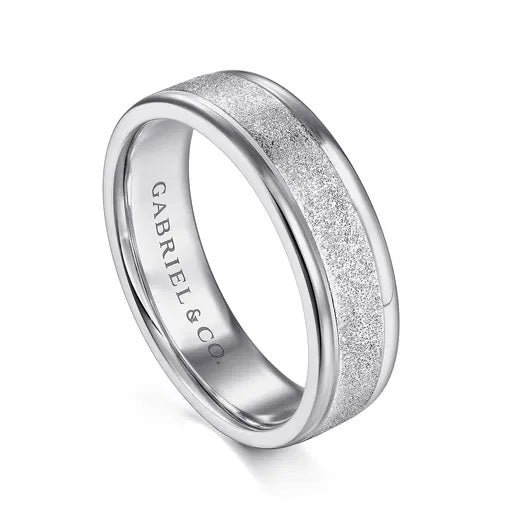 MATTEO-14K WHITE GOLD 6MM-MEN'S WEDDING BAND IN SAND BLAST FINISH