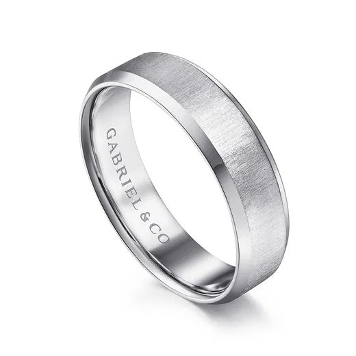 ISAIAH-14K WHITE GOLD 6MM-BEVELED EDGE SATIN FINISH MEN'S WEDDING BAND
