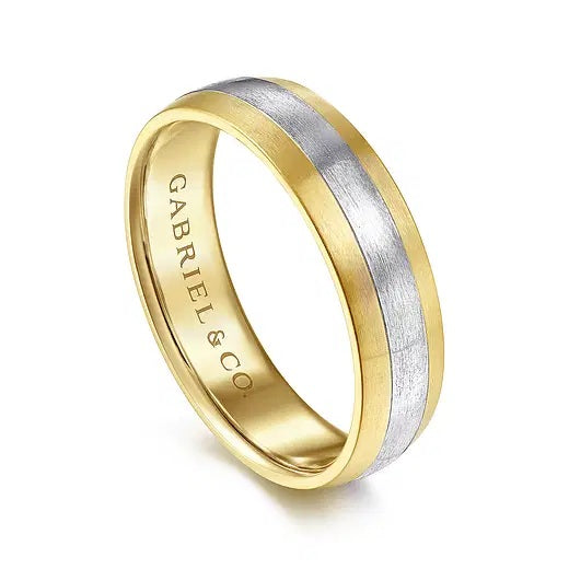 EZRA-14K WHITE-YELLOW GOLD 6MM-TWO TONE MEN'S WEDDING BAND IN SATIN FINISH