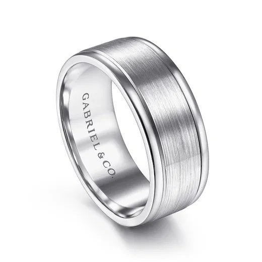 EMMETT-14K WHITE GOLD 8MM-MEN'S WEDDING BAND IN SATIN FINISH