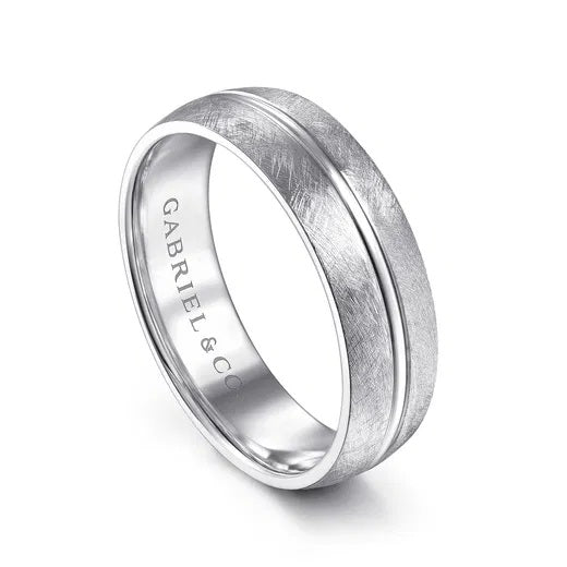 KAYDEN-14K WHITE GOLD 6MM-BRUSHED DIAMOND CUT MEN'S WEDDING BAND