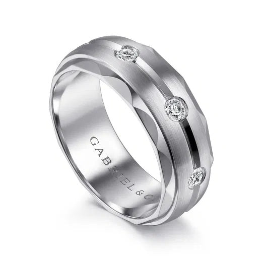 MAGNUS-14K WHITE GOLD DIAMOND MEN'S WEDDING RING IN SATIN FINISH