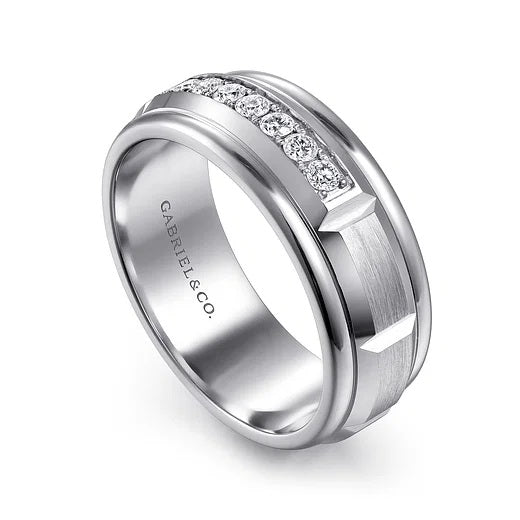 EVERETT-14K WHITE GOLD DIAMOND MEN'S BAND IN SATIN FINISH