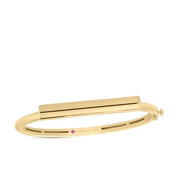 ROBERTO COIN 18K YELLOW GOLD DOMINO DIAMOND ACCENT BAR BANGLE