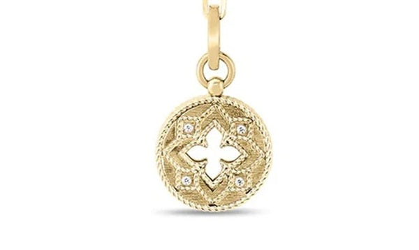 ROBERTO COIN 18K YELLOW GOLD VENETIAN PRINCESS MEDIUM DIAMOND PENDANT WITH DIAMONDS MEASURING 0.02 CT