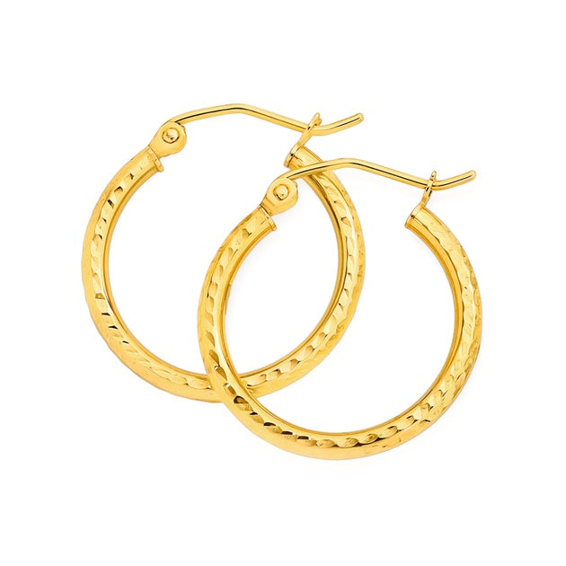 14K YELLOW GOLD ITALIAN GOLD DIAMOND CUT 15MM HOOP EARRINGS