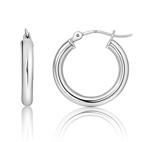 14K WHITE GOLD SMALL SIZE 15MM HOOP EARRINGS