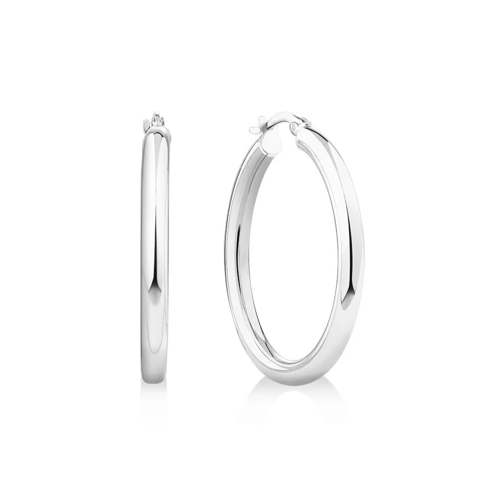 14K WHITE ITALIAN GOLD 25MM HOOP EARRINGS