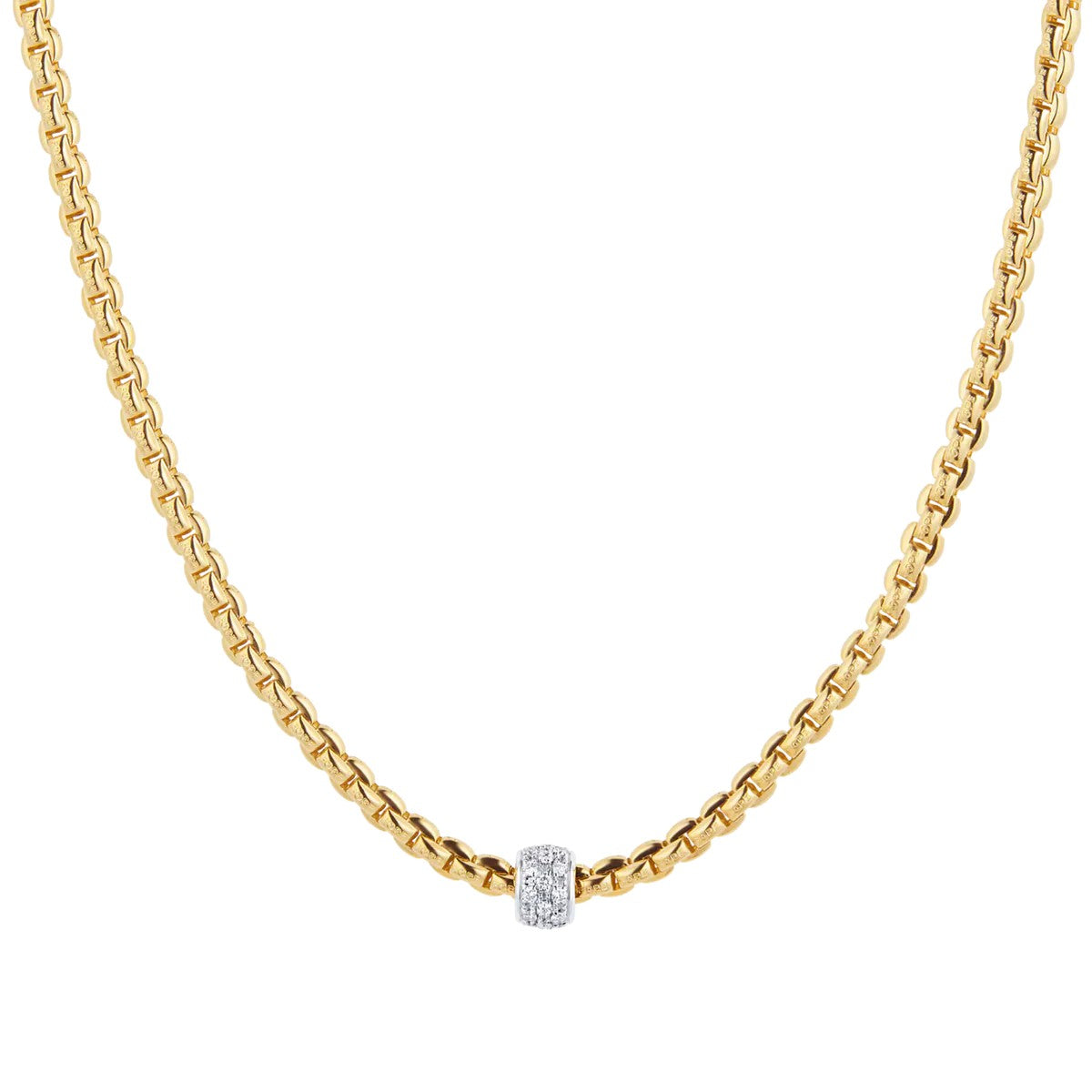 FOPE 18K YELLOW GOLD EKA NECKLACE WITH DIAMOND RONDELLE 0.19CT SIZE 17.5