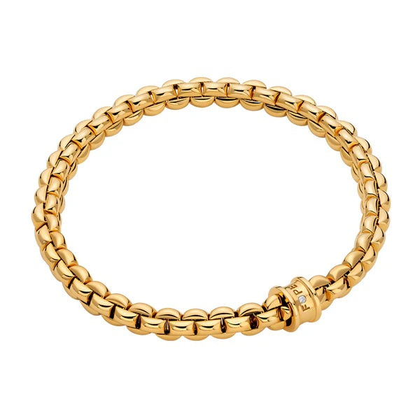 FOPE 18K YELLOW GOLD EKA FLEX'IT BRACELET WITH 0.01 CT DIAMOND, SIZE MEDIUM