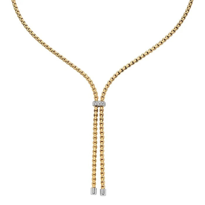 FOPE 18K YELLOW AND WHITE GOLD EKA NECKLACE WITH DIAMONDS 0.10CT, 17 INCH