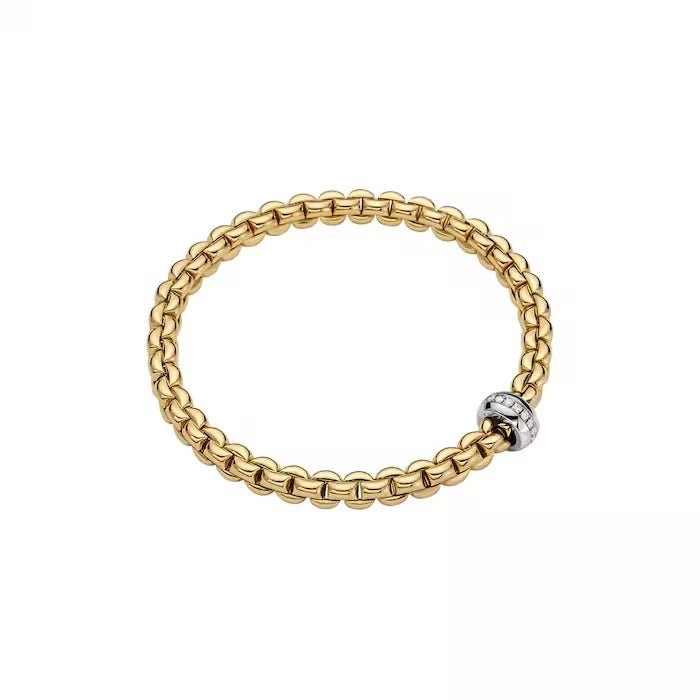 FOPE 18K YELLOW AND WHITE GOLD EKA FLEX'IT BRACELET WITH DIAMOND RONDEL 0.15CT TW, SIZE SMALL