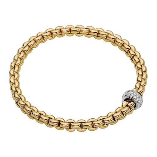 FOPE 18K YELLOW AND WHITE GOLD EKA FLEX'IT BRACELET WITH DIAMOND RONDEL 0.37CT TW, SIZE MEDIUM