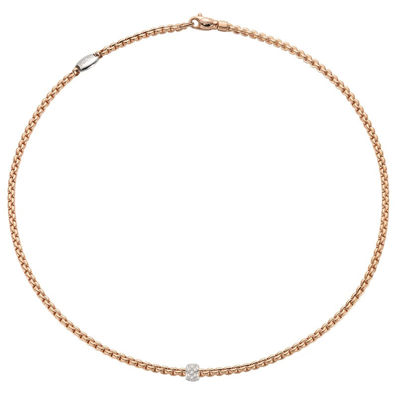 FOPE 18K ROSE AND WHITE GOLD EKA NECKLACE DIAMOND RONDEL 0.19CT TW.