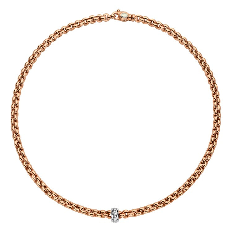 FOPE 18K ROSE AND WHITE GOLD EKA NECKLACE DIAMOND RONDEL 0.15CT TW.