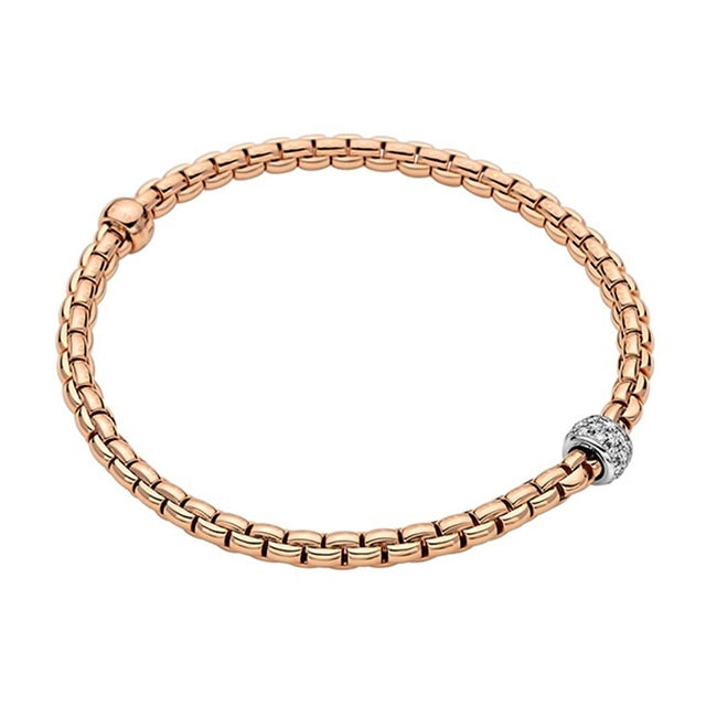 FOPE 18K ROSE AND WHITE GOLD EKA FLEX'IT BRACELET WITH DIAMOND RONDEL 0.19CT TW, SIZE MEDIUM