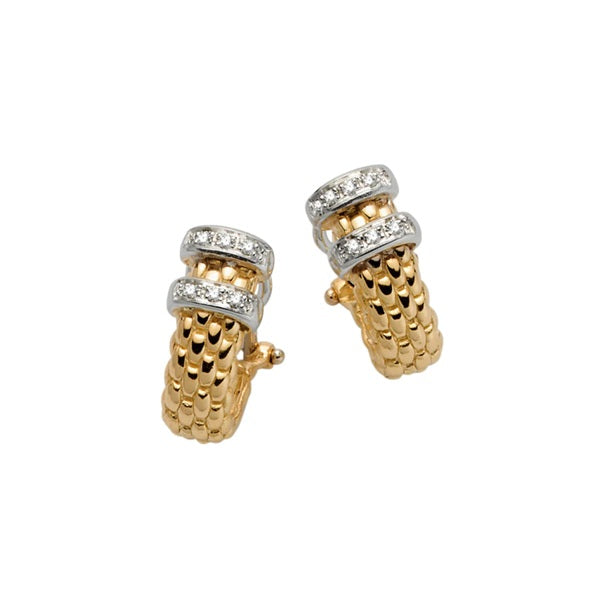 FOPE 18K YELLOW AND WHITE GOLD SOLO EARRINGS 0.11CT TW WITH OMEGA BACK CLOSURES