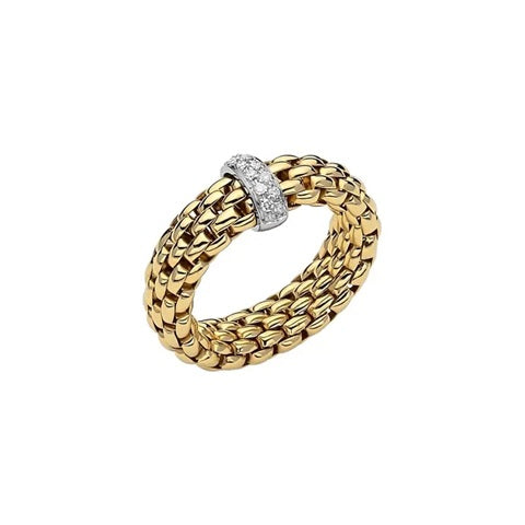 FOPE 18K YELLOW AND WHITE GOLD VENDOME RING 0.10CT TW, SIZE MEDIUM