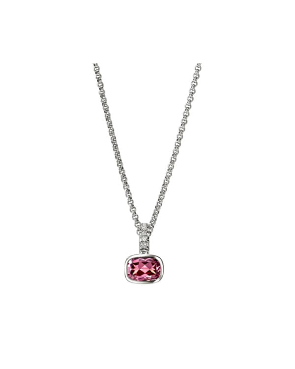 JOHN HARDY HESHI STERLING SILVER DIAMOND PAVE 0.04CT TW WITH 7X5 RHODOLITE PENDANT ON A ROLO CHAIN