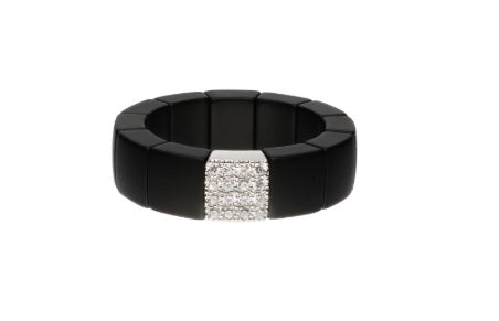 ROBERTO DEMEGILO SCACCO BLACK SATIN FINISH CERAMIC RING HAVING AN 18K WHITE GOLD SQUARE DIAMOND STATION 0.14 TW