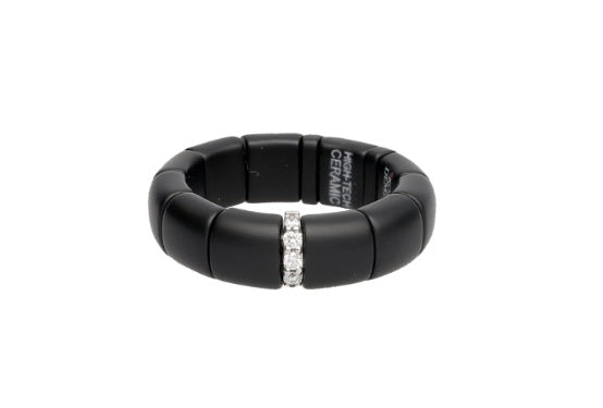 ROBERTO DEMEGLIO PURA BLACK SATIN CERAMIC RING HAVING A DIAMOND BAR STATION 0.09 TW