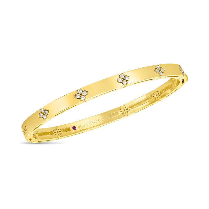 Roberto Coin 18K Yellow Gold with Diamond Accents Verona Narrow Width Bangle 0.15TW - Small