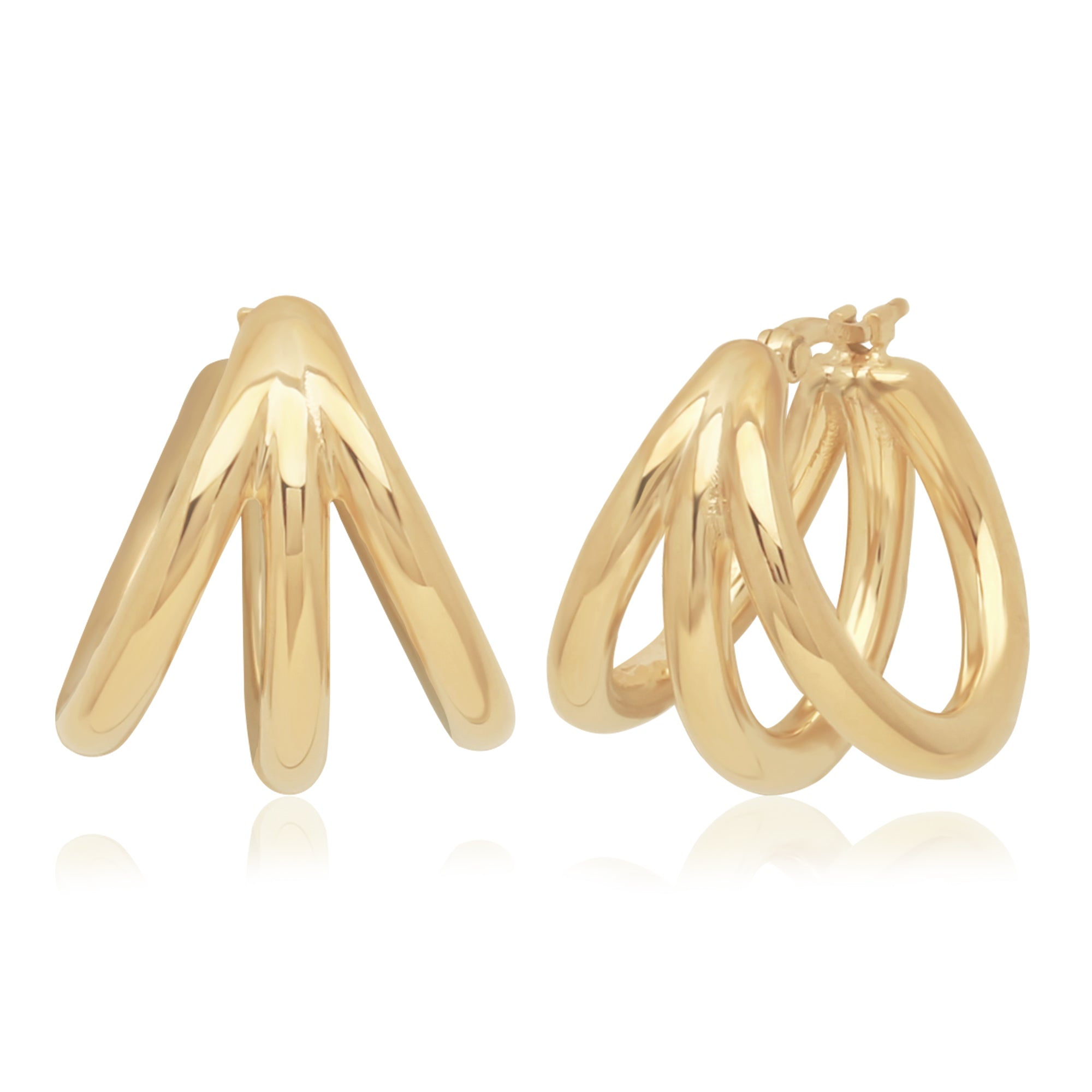 CARLA 14K YELLOW GOLD SMALL TRIPLE TUBE OPEN CAGE EARRINGS