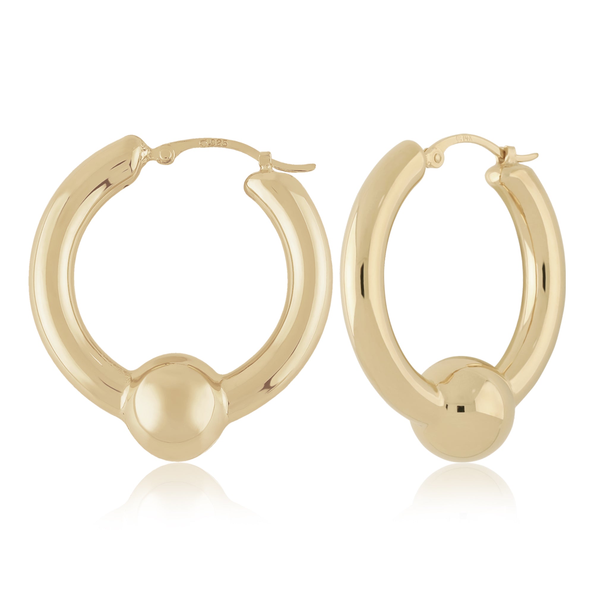 CARLA 14K YELLOW GOLD LARGE TUBE WITH BALL HOOP