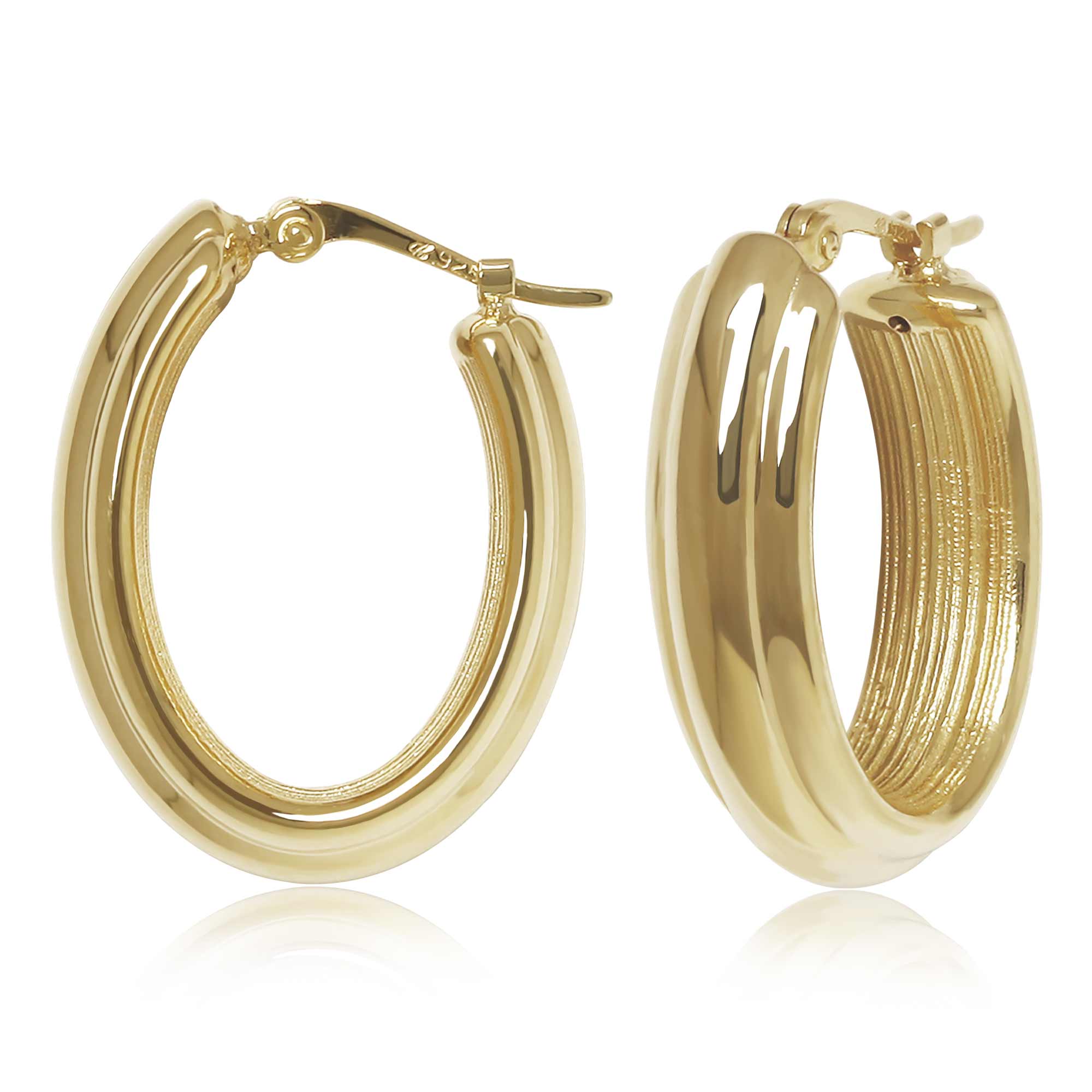 CARLA 14K YELLOW GOLD TRIPLE RIB OVAL HOOP EARRINGS