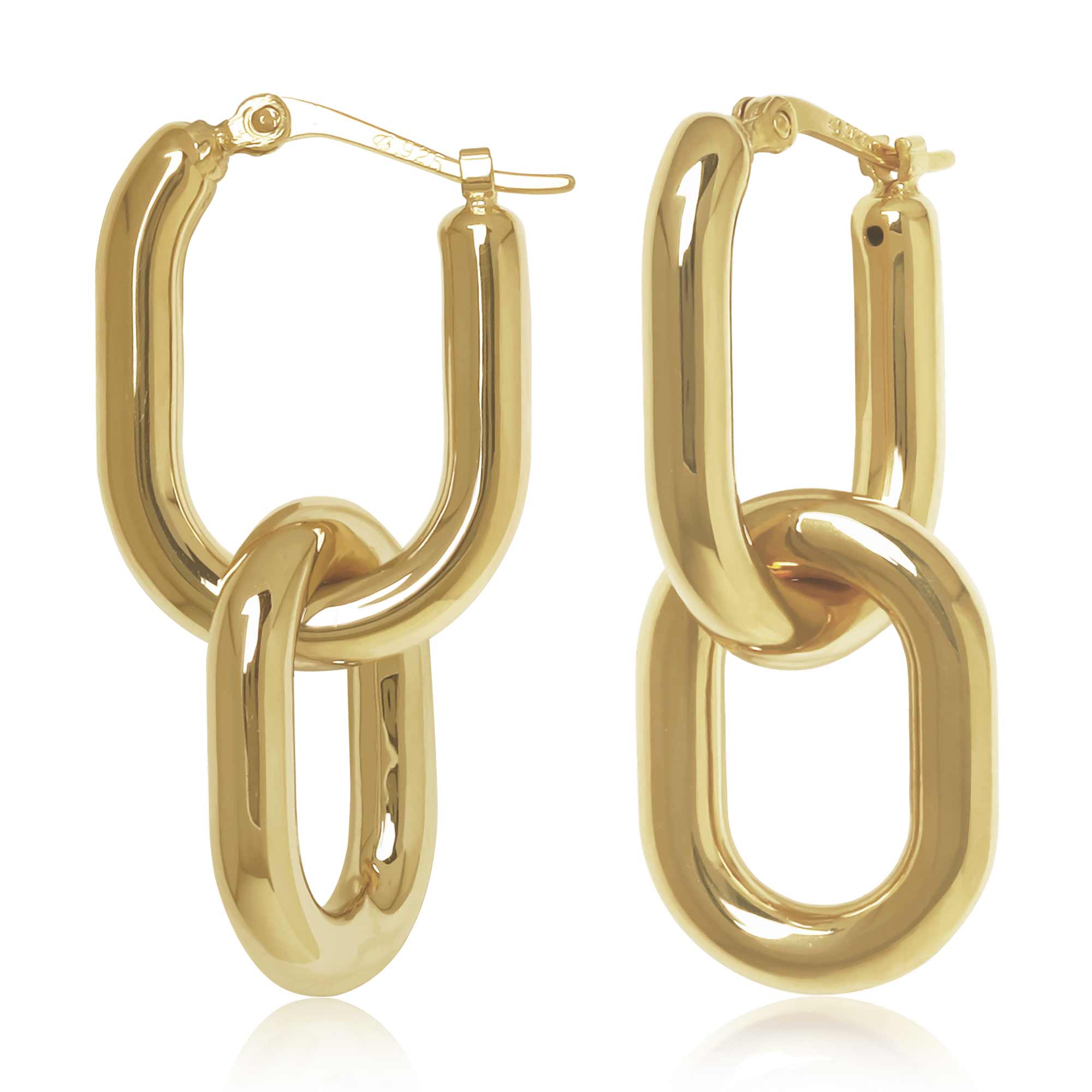 CARLA 14K YELLOW GOLD DOUBLE OVAL INTERLOCK HOOP EARRINGS.