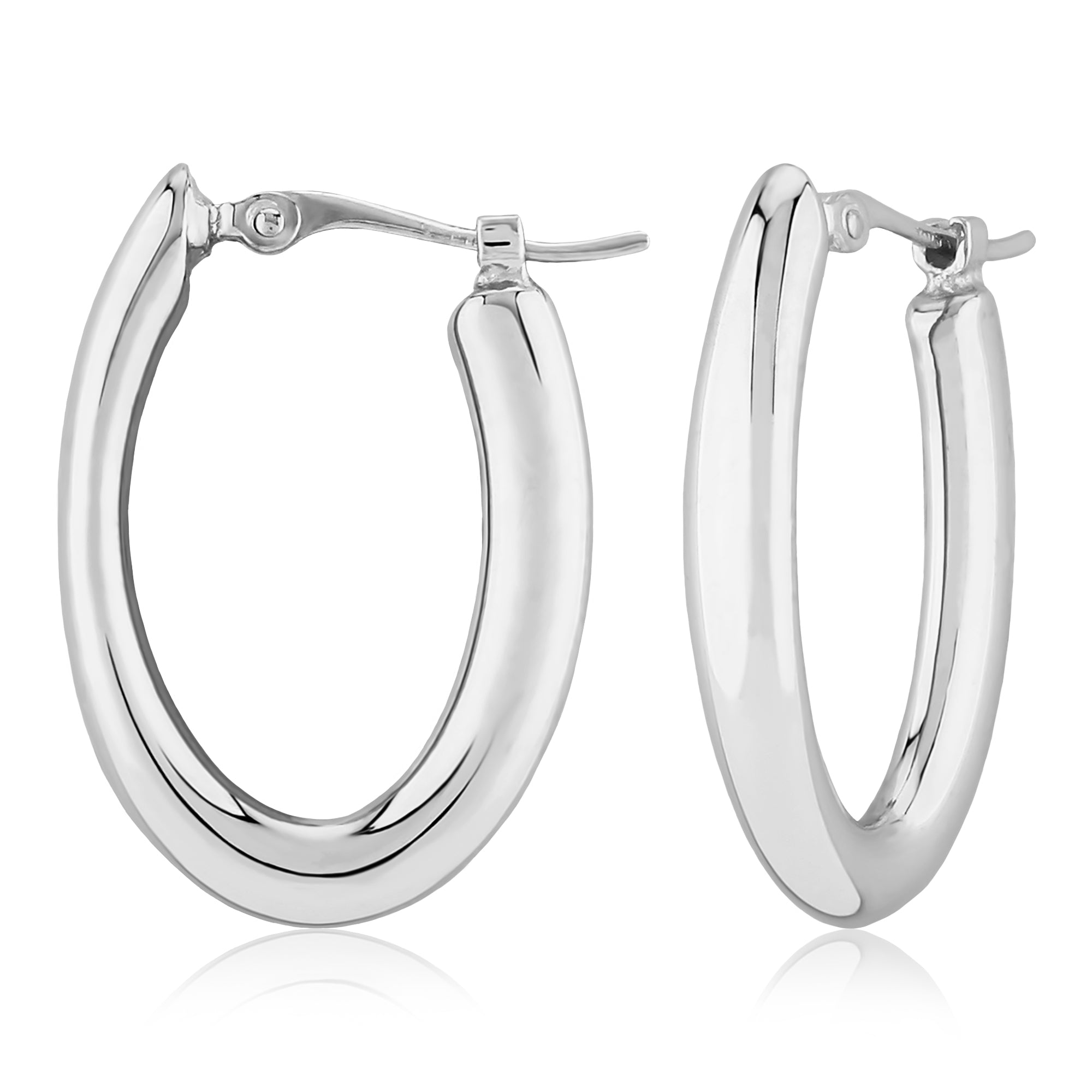 CARLA 14K WHITE GOLD SMALL POLISHED OVAL HOOP EARRINGS.