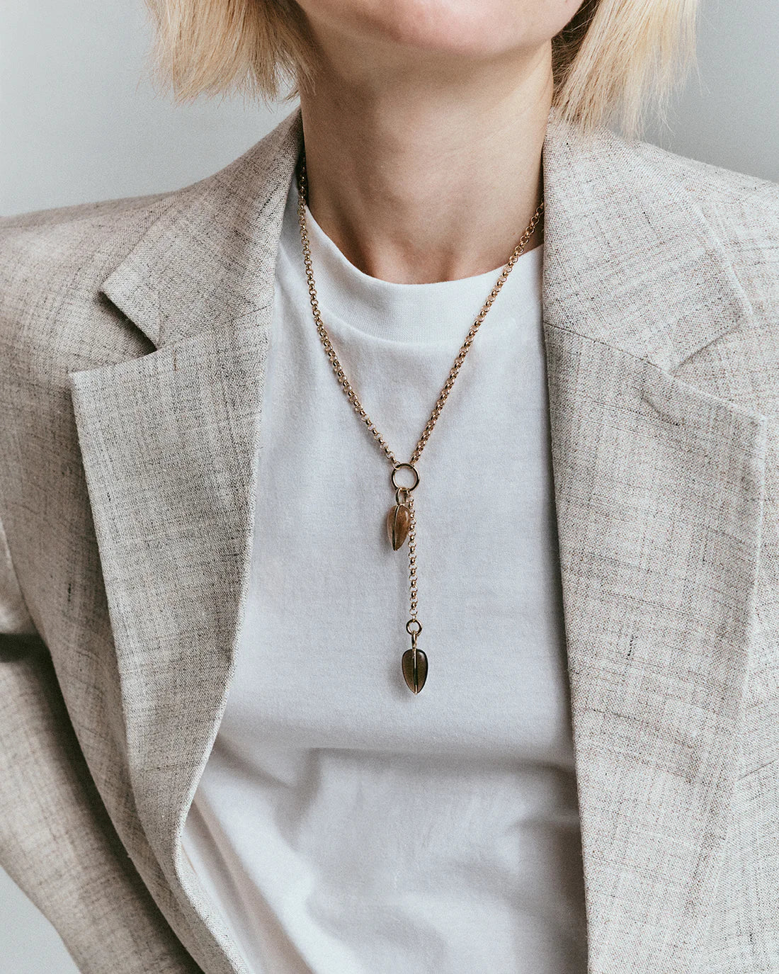 BY PARIAH SMALL PEBBLE PENDANT 14K RECYCLED YELLOW GOLD, SMOKEY QUARTZ.