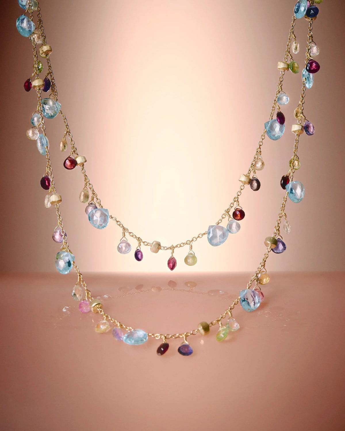 MARCO BICEGO PARADISE 18K YELLOW GOLD LONG NECKLACE OF NATURAL GEMSTONES