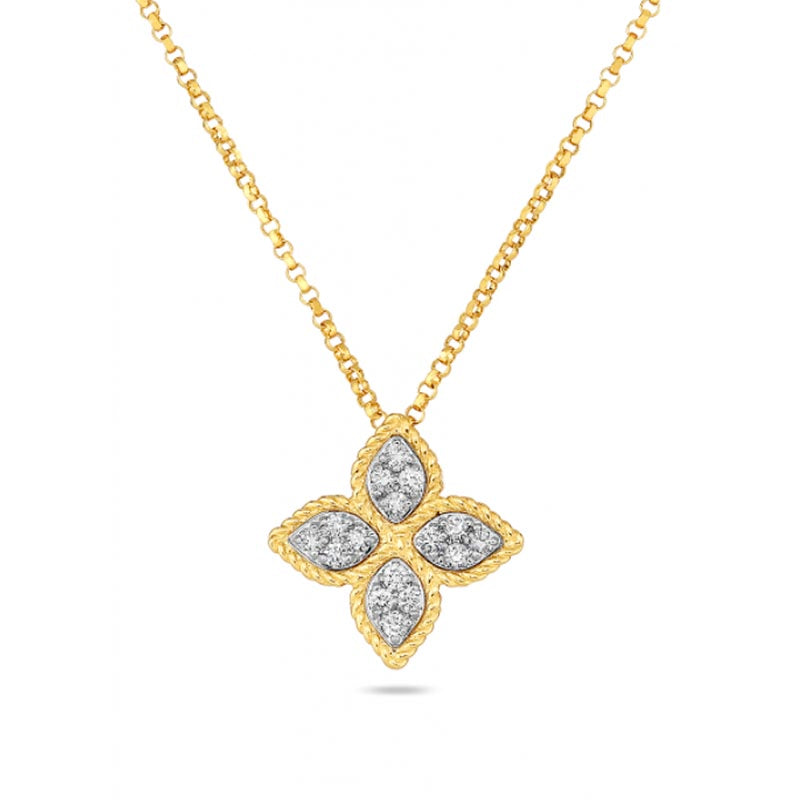 Roberto Coin 18K Yellow/White Gold Princess Flower Medium Diamond Necklace 0.17TW