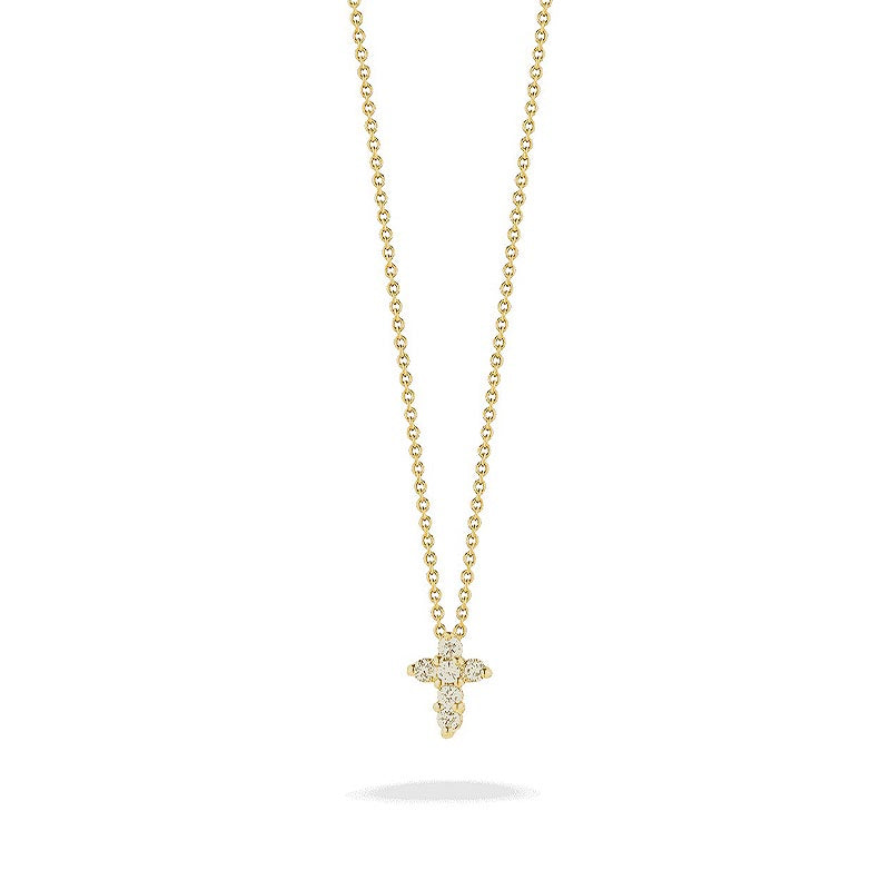 Roberto Coin Tiny Treasures Yellow Gold Small Diamond Cross Pendant Necklace