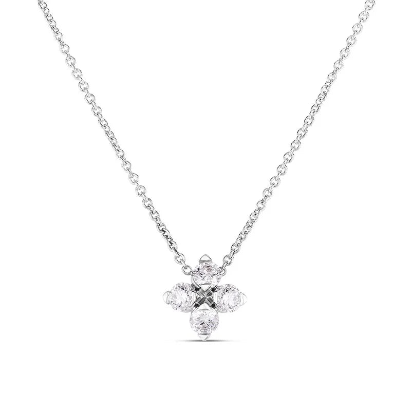 Roberto Coin 18K White Gold Love In Verona Small Diamond Flower Necklace