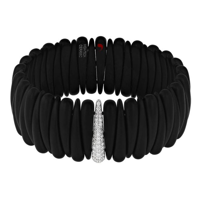 ROBERTO DEMEGIO ARTIGLIO DIAMOND PAVE CLAW WIDE STRETCH BRACELET IN WHITE GOLD AND BLACK CERAMIC