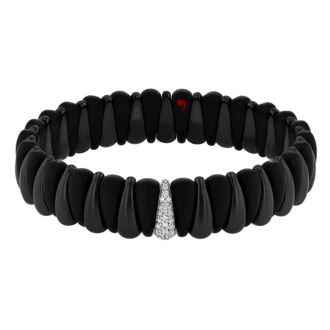 ROBERTO DEMEGILO ARTIGLIO BRACELET HAVING HIGH POLISH ALTERNATING BLACK SATIN FINISH CERAMIC LINKS WITH AN 18K WHITE GOLD DIAMOND STATION 0.18 TW